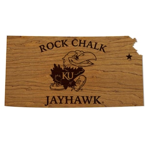 Kansas University Rock Chalk Jayhawk Wall Hanging - Crafted from Cherry and Maple Wood - Kansas University Jayhawks