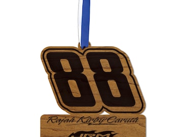 Adorno de madera Rajah Kirby Caruth #88 / Fabricado en madera de cerezo y arce / Hecho en EE. UU. / Producto con licencia oficial de JR Motorsports