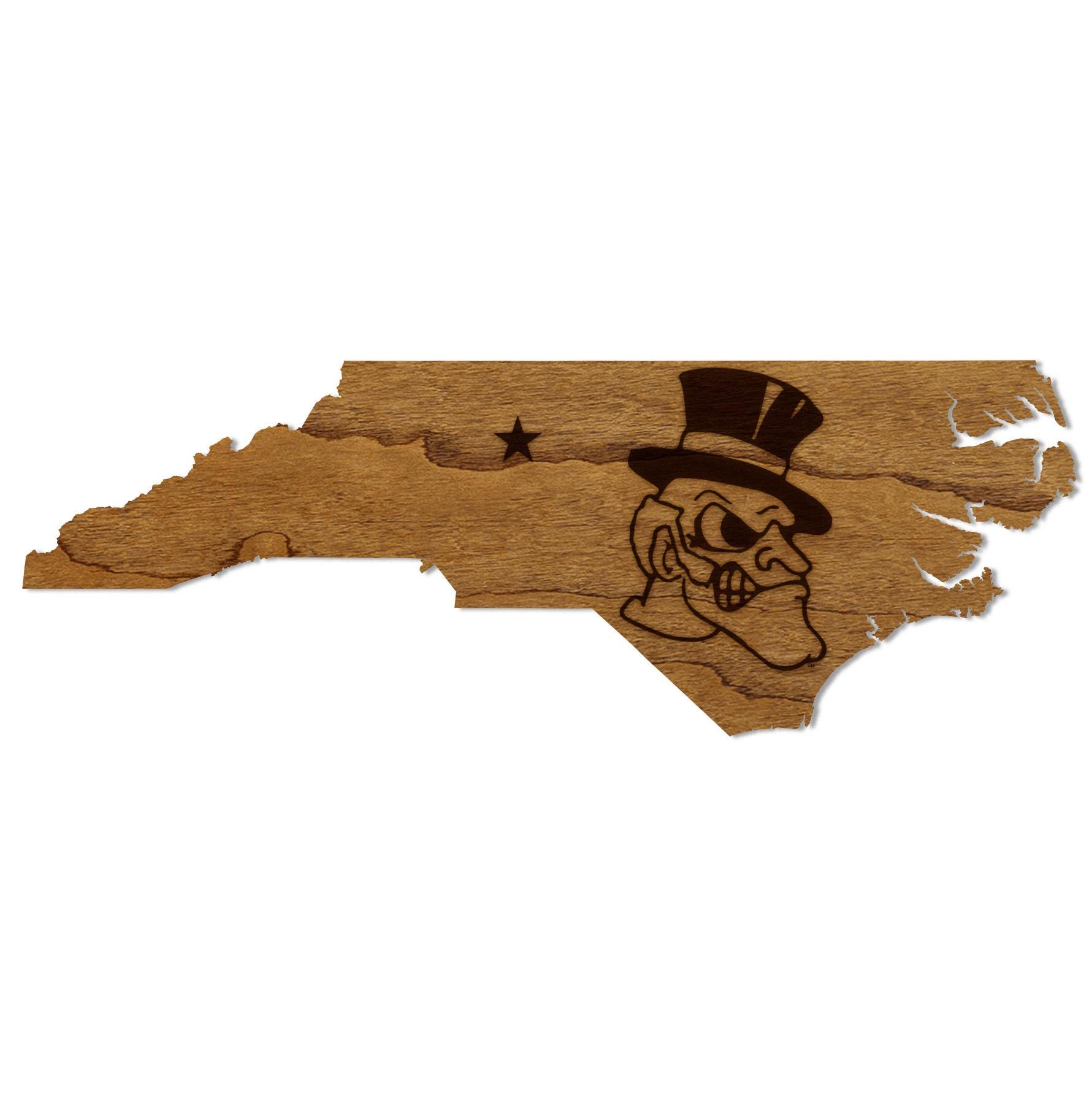 Wake Forest University Demon Deacon Logo on State Magnet - Crafted from Cherry or Maple Wood - Wake Forest Demon Deacons