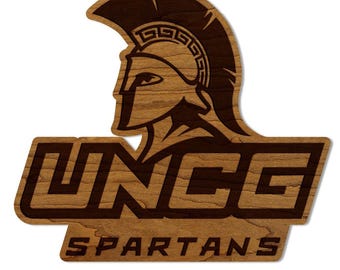 University of North Carolina Greensboro Spartan Logo Wall Hanging – Crafted from Cherry and  Maple Wood