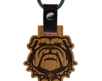 Georgia Bulldog Wooden Keychain – Crafted from Cherry or Maple Wood