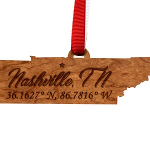 Tennessee Coordinates Ornament – Crafted from Cherry Wood and Maple Wood - Various Cities Available