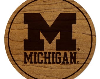 University of Michigan Coaster – Crafted from Cherry or Maple Wood