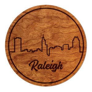 Raleigh North Carolina Skyline Coaster – Crafted from Cherry and Maple Wood