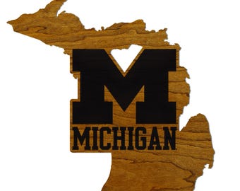 University of Michigan on State Wall Hanging - Crafted from Cherry or Maple Wood