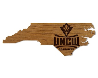 University of North Carolina at Wilmington Logo on State Wall Hanging – Crafted from Cherry and  Maple Wood