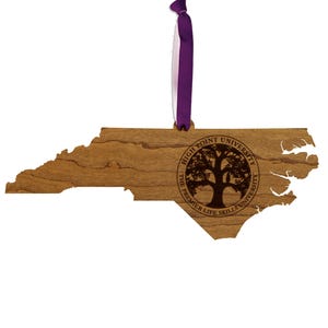 High Point University Seal on State Ornament – Crafted from Cherry Wood or Maple Wood – High Point Panthers