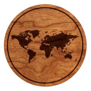 World Map Coaster – Crafted from Cherry or Maple Wood