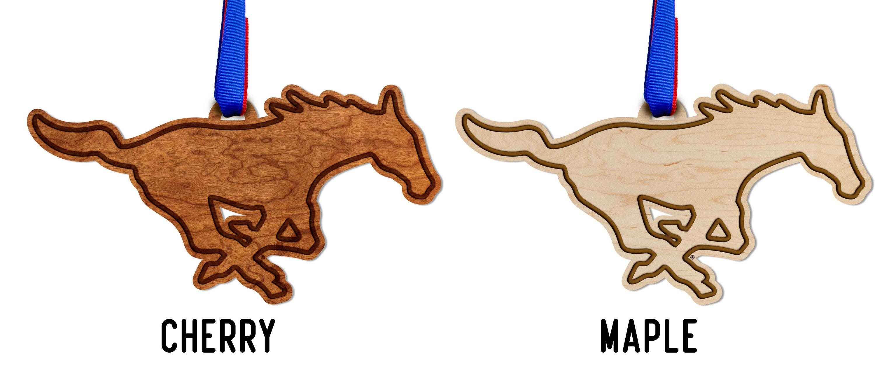 Southern Methodist Mustangs Ornament –Crafted from Cherry and Maple Wood– Click to see Multiple Designs Available– SMU Southern Methodist Mustangs Ornament –Crafted from Cherry and Maple Wood– Click to see Multiple Designs Available– SMU