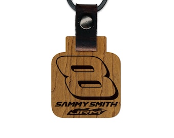 Llavero de madera de Sammy Smith #8 / Fabricado en madera de cerezo y arce / Hecho en EE. UU. / Producto con licencia oficial de JR Motorsports