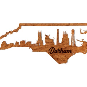 Durham North Carolina Skyline Wall Hanging – Crafted from Cherry Wood
