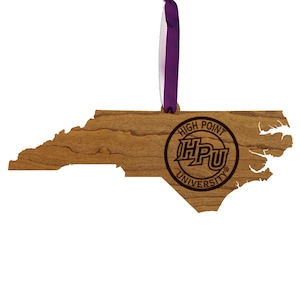High Point University HPU on State Ornament – Crafted from Cherry Wood or Maple Wood – High Point Panthers