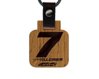 Llavero de madera Justin Allgaier #7 / Fabricado en madera de cerezo y arce / Hecho en EE. UU. / Producto con licencia oficial de JR Motorsports