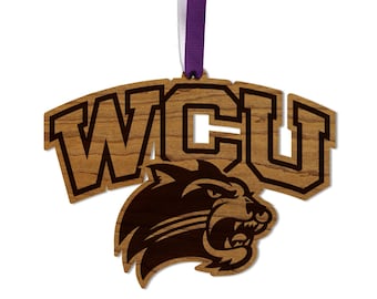 Western Carolina University Catamounts Ornament – Crafted from Cherry and Maple Wood - WCU Catamounts