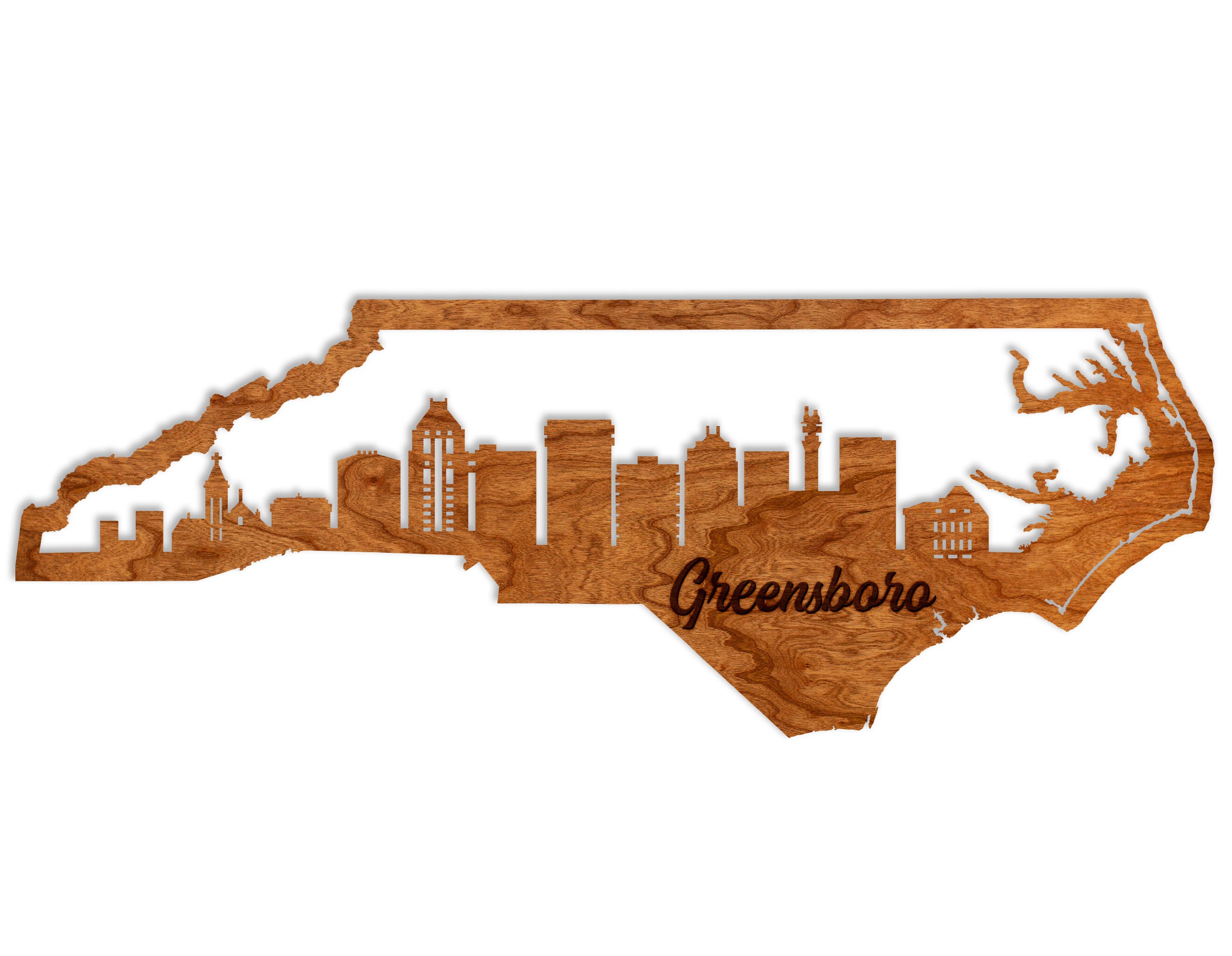 Greensboro North Carolina Skyline Wall Hanging – Crafted from Cherry and Maple Wood