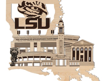 Louisiana State University Skyline Wall Hanging - Crafted from Cherry or Maple Wood