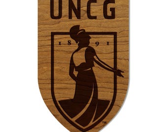University of North Carolina Greensboro Academic Logo Wall Hanging – Crafted from Cherry and  Maple Wood