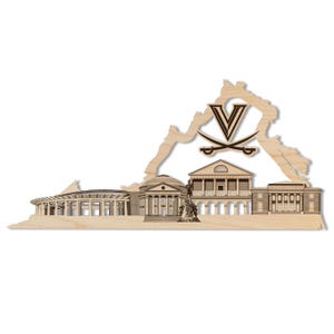University of Virginia Skyline Wall Hanging - Crafted from Cherry and Maple Wood - University of Virginia Cavaliers