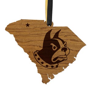 Wofford College Terriers on State Ornament – Crafted from Cherry and Maple Wood – Wofford Terriers