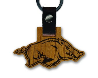 Arkansas Razorbacks Wooden Keychain – Crafted from Cherry or Maple Wood