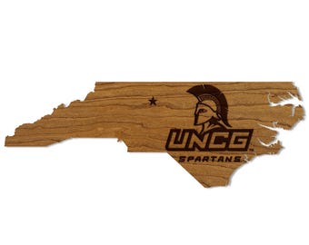 University of North Carolina Greensboro Spartans on State Wall Hanging – Crafted from Cherry and  Maple Wood