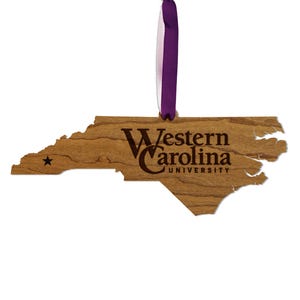Western Carolina University on State Ornament – Crafted from Cherry and Maple Wood – WCU Catamounts