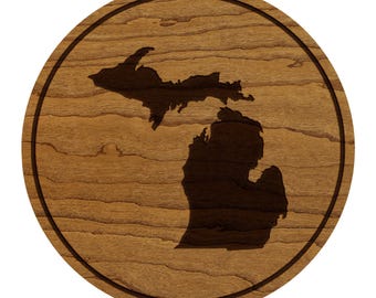 Michigan State Map Coaster - Crafted from Cherry or Maple Wood