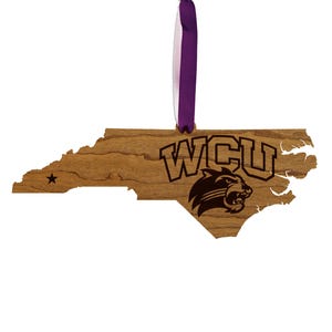 Western Carolina Catamounts on State Ornament – Crafted from Cherry and Maple Wood – WCU Catamounts