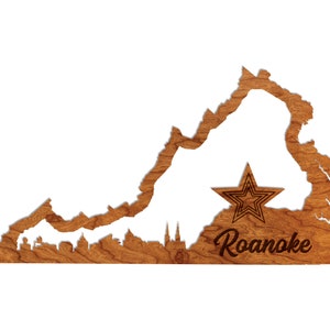 Roanoke Virginia Skyline Wall Hanging – Crafted from Cherry Wood