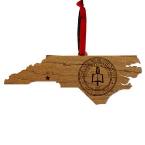 Gardner Webb University Seal on State Ornament – Crafted from Cherry Wood
