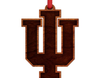 Ornement Indiana Hoosiers - Fabriqué à partir de bois de cerisier et d'érable - Cliquez pour voir plusieurs modèles disponibles - Université de l'Indiana (IU)