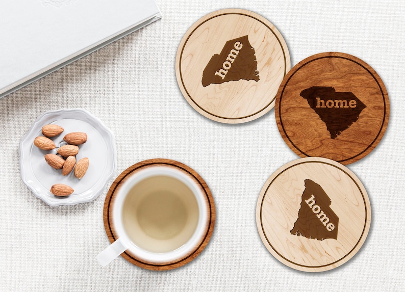 All 50 States Available Crafted from Cherry or Maple Wood Home State Map Coaster