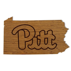 University of Pittsburgh Pitt Script on State Wall Hanging – Crafted from Cherry and  Maple Wood