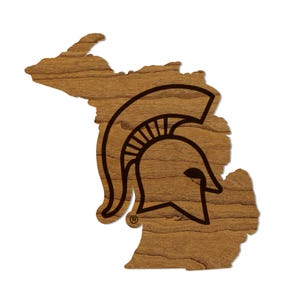 Michigan State University Spartan on State Magnet - Crafted from Cherry or Maple Wood - Michigan State Spartans