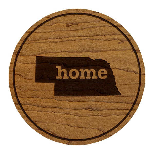 Posavasos con el mapa del estado de Nebraska - Fabricado en madera de cerezo o arce
