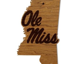 Tapiz de pared de Ole Miss en Mississippi - Elaborado en madera de cerezo o arce