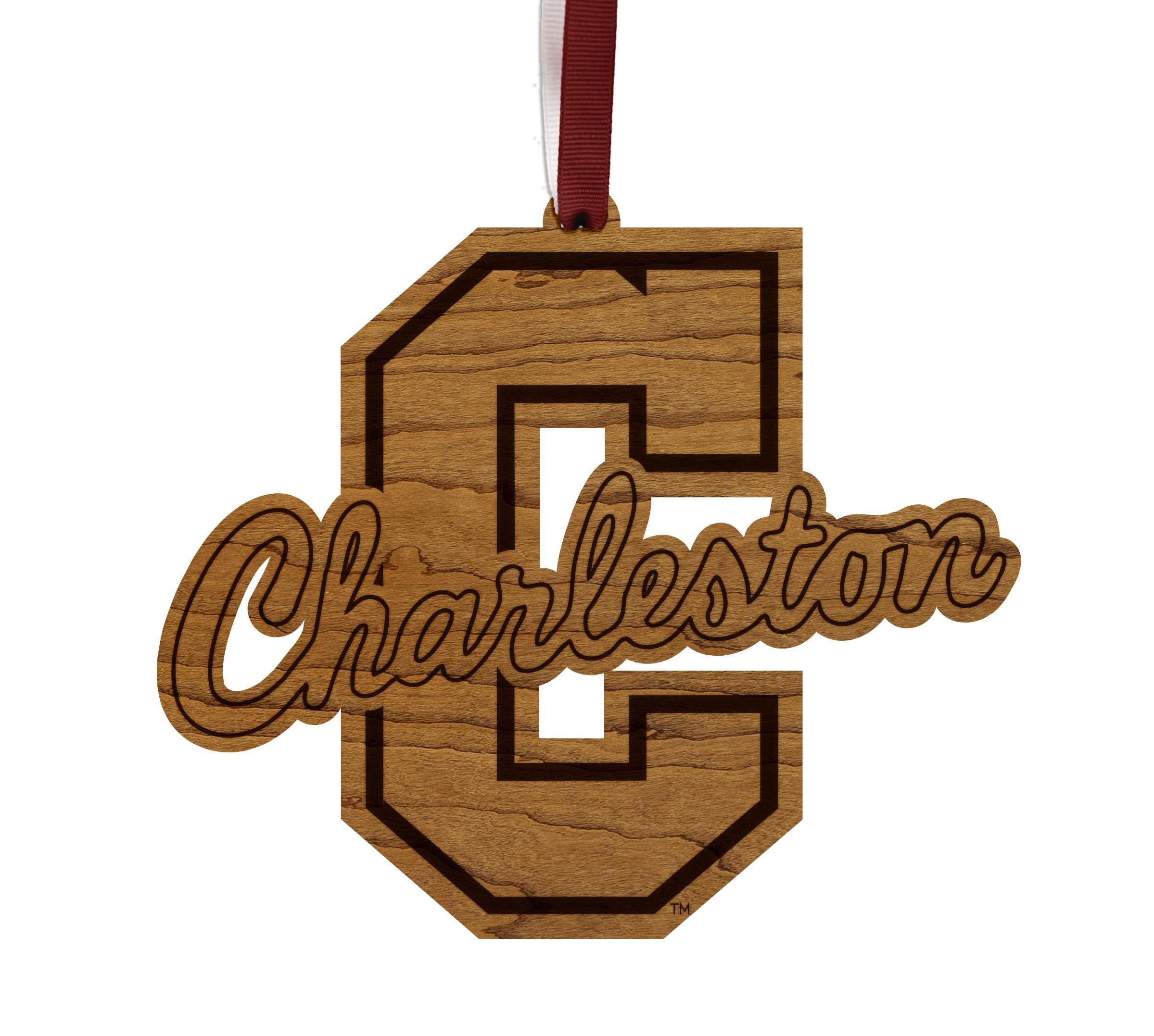 College of Charleston Logo Ornament – Crafted from Cherry Wood – College of Charleston Cougars