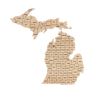 Michigan County Map Wall Hanging - Crafted from Cherry or Maple Wood