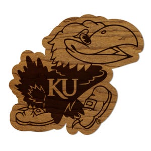 Kansas University Jayhawk Magnet - Crafted from Cherry or Maple Wood - Kansas University Jayhawks