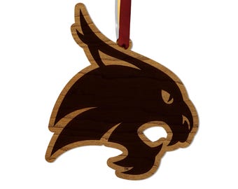 Texas State University Bobcats Ornament – Crafted from Cherry and Maple Wood