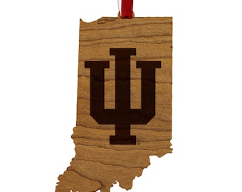 Indiana University IU on State Ornament – Crafted from Cherry and Maple Wood