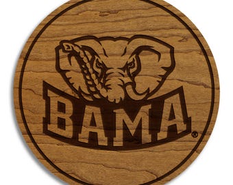 The University of Alabama Big Al Coaster - Crafted from Cherry or Maple Wood - Alabama Crimson Tide