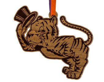 Clemson University Gentleman Tiger Ornament – Crafted from Cherry and Maple Wood