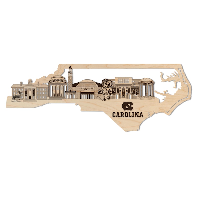 University of North Carolina Skyline Wall Hanging – Crafted from Cherry and Maple Wood Maple