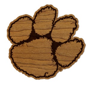Clemson University Tiger Paw Magnet - Crafted from Cherry or Maple Wood - Clemson Tigers