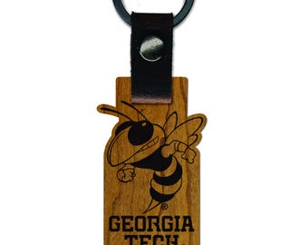 Georgia Tech Buzz Wooden Keychain – Crafted from Cherry or Maple Wood