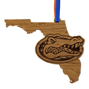 University of Florida Gators on State Ornament – Crafted from Cherry or Maple Wood