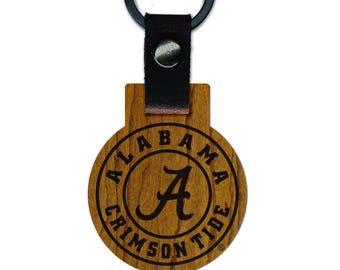 Alabama Crimson Tide Wooden Keychain – Crafted from Cherry or Maple Wood