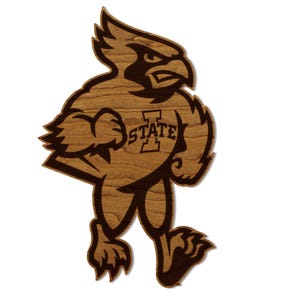 Iowa State University Cy the Cardinal Wall Hanging - Crafted from Cherry or Maple Wood