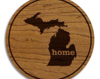 Michigan Home State Map Coaster - Crafted from Cherry or Maple Wood